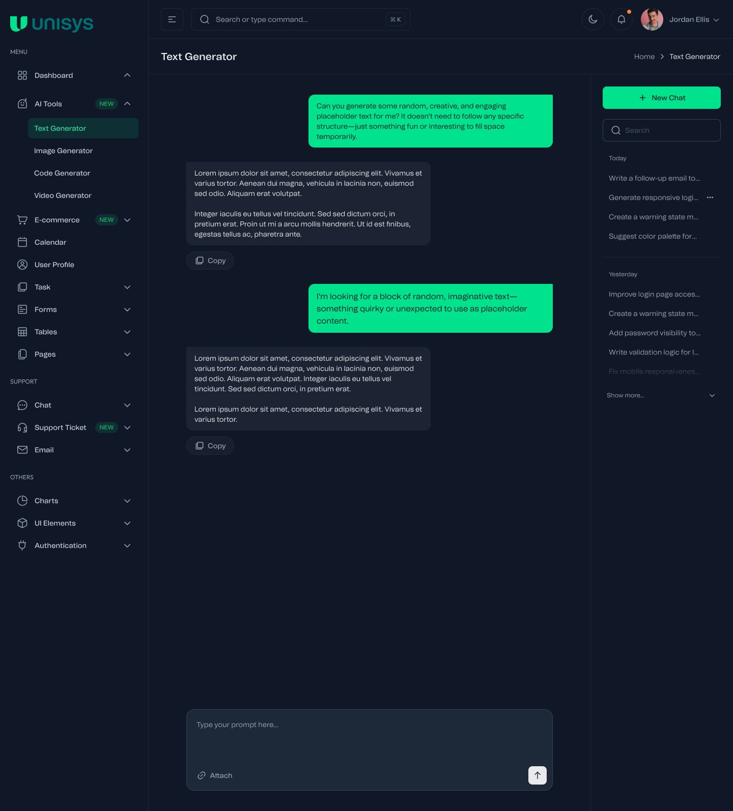 The Text Generator screen in dark mode.